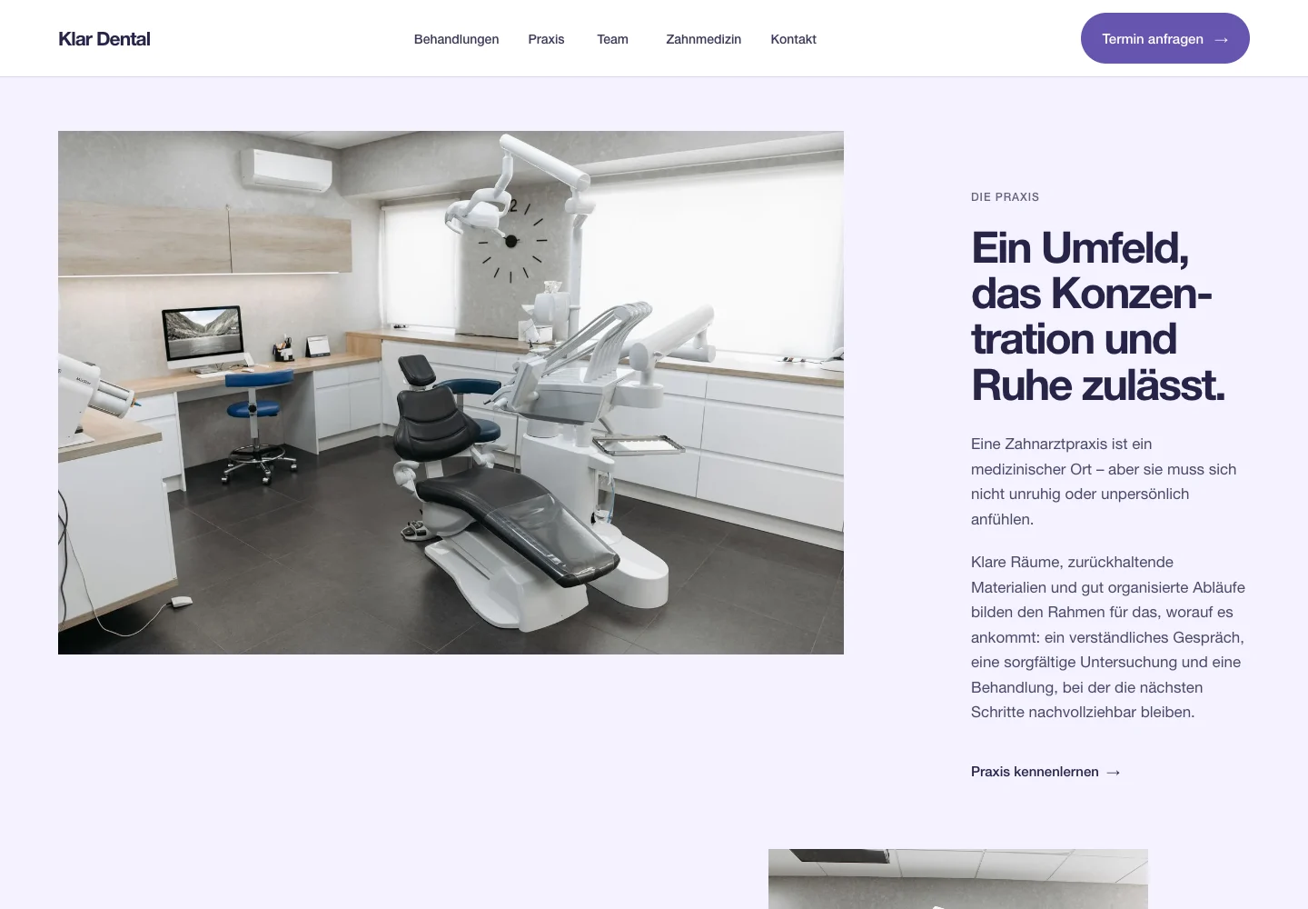 Klar Dental: tatsächliche Ansicht eines Inhaltsbereichs des Demo-Projekts