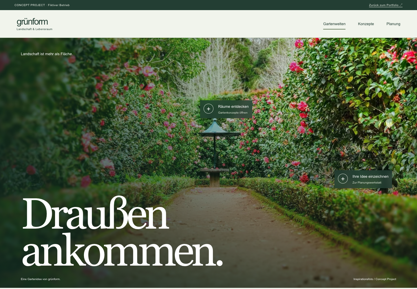 Desktop-Ansicht des Grünform Demo-Projekts