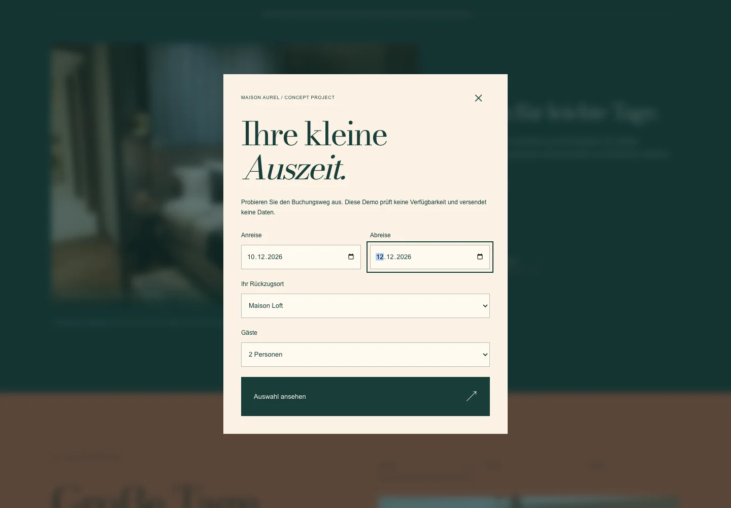 Maison Aurel: tatsächliche Ansicht des Anfragewegs des Demo-Projekts