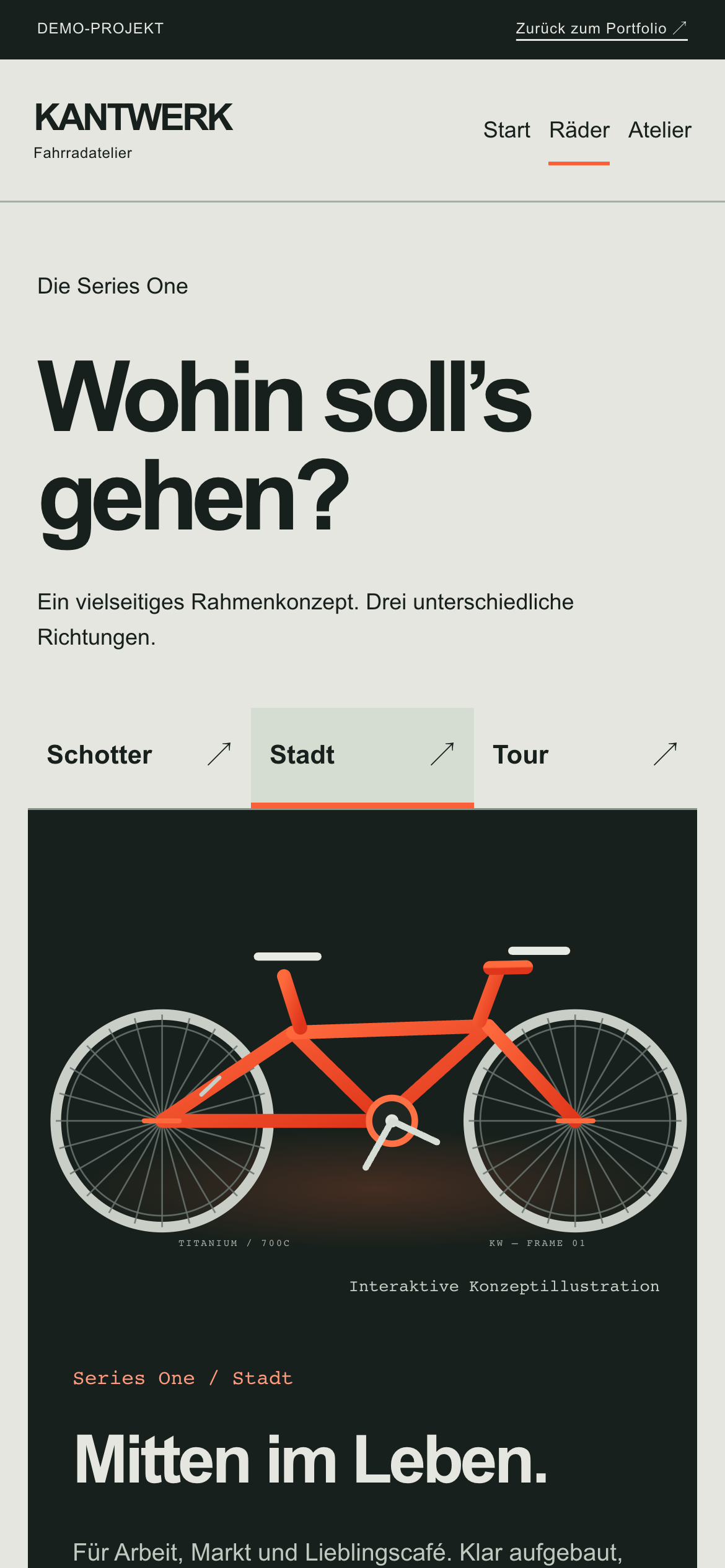 KANTWERK: tatsächliche mobile Ansicht des Demo-Projekts