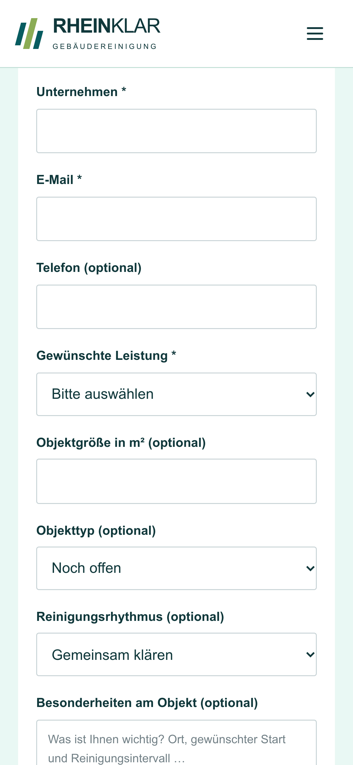 Rheinklar: tatsächliche mobile Ansicht des Demo-Projekts