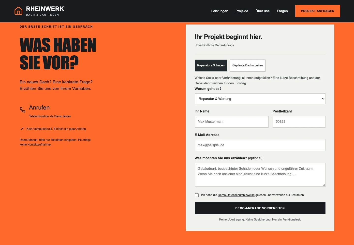Rheinwerk: tatsächliche Ansicht des Anfragewegs des Demo-Projekts