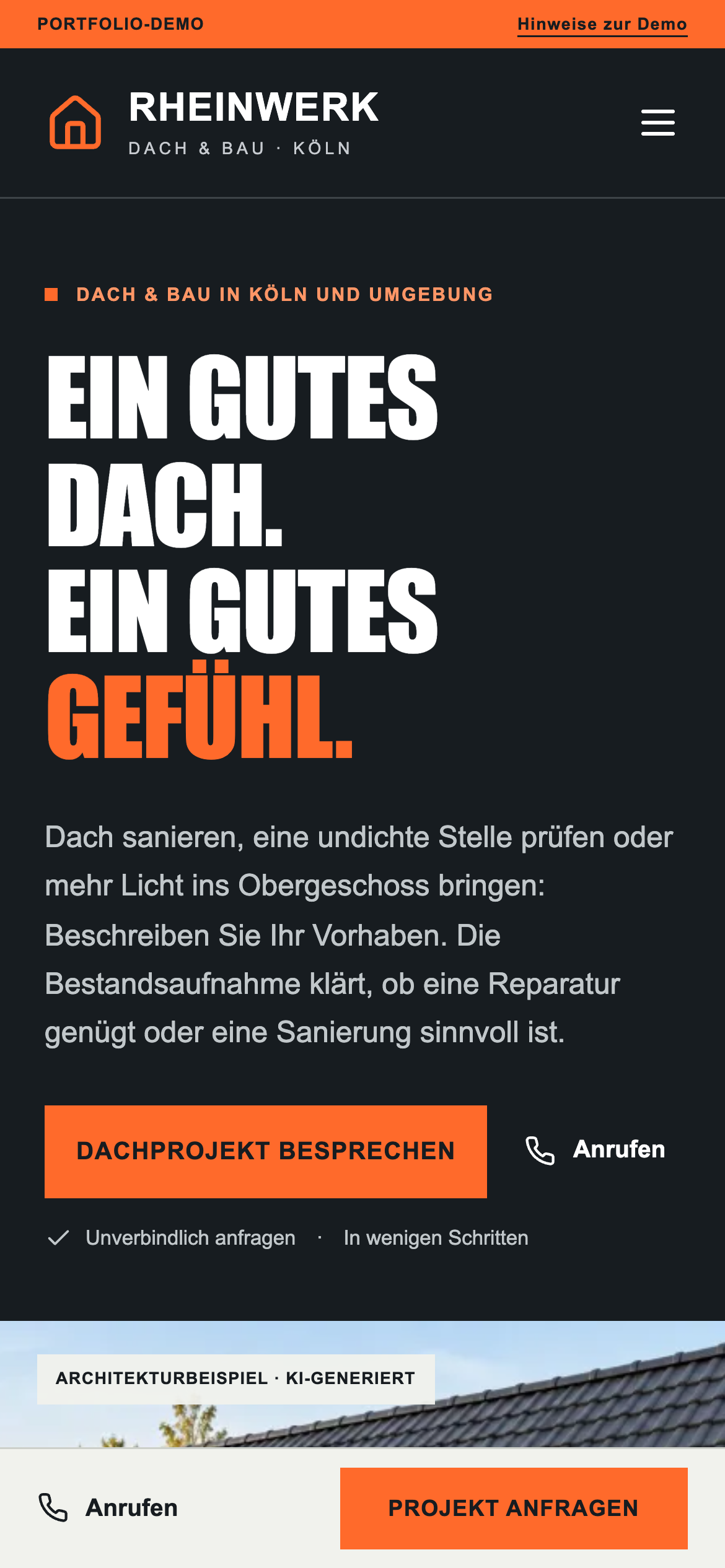 Mobile Ansicht des Rheinwerk Demo-Projekts