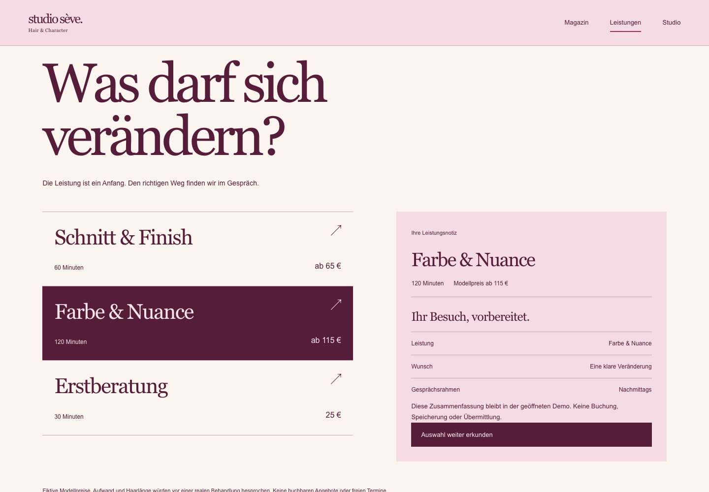 Studio Sève: tatsächliche Ansicht des Anfragewegs des Demo-Projekts